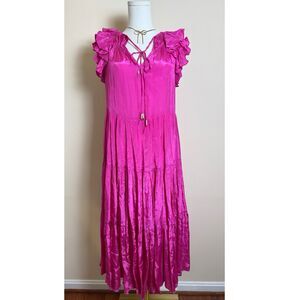 Karina Grimaldi Sabrina Dress Neon Pink Silk Party Romantic Size XS